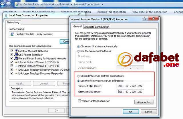 Đổi địa chỉ DNS để truy cập vào nhà cái Dafabet không bị chặn
