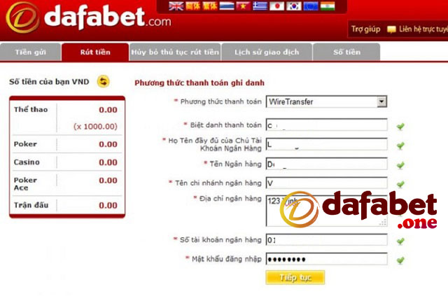 Hoàn thành lệnh rút tiền tại Dafabet